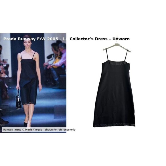 Prada Archival F/W 2005 Runway Opening Look Black Wool Lace Midi Dress IT46 - Picture 4 of 16
